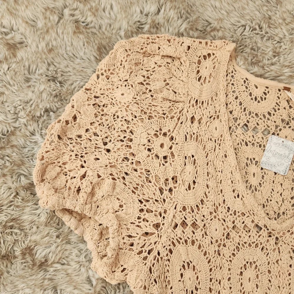 Free People‎ Intimately FP Sand Dune Crochet Bodysuit In Nude Womens Size XL